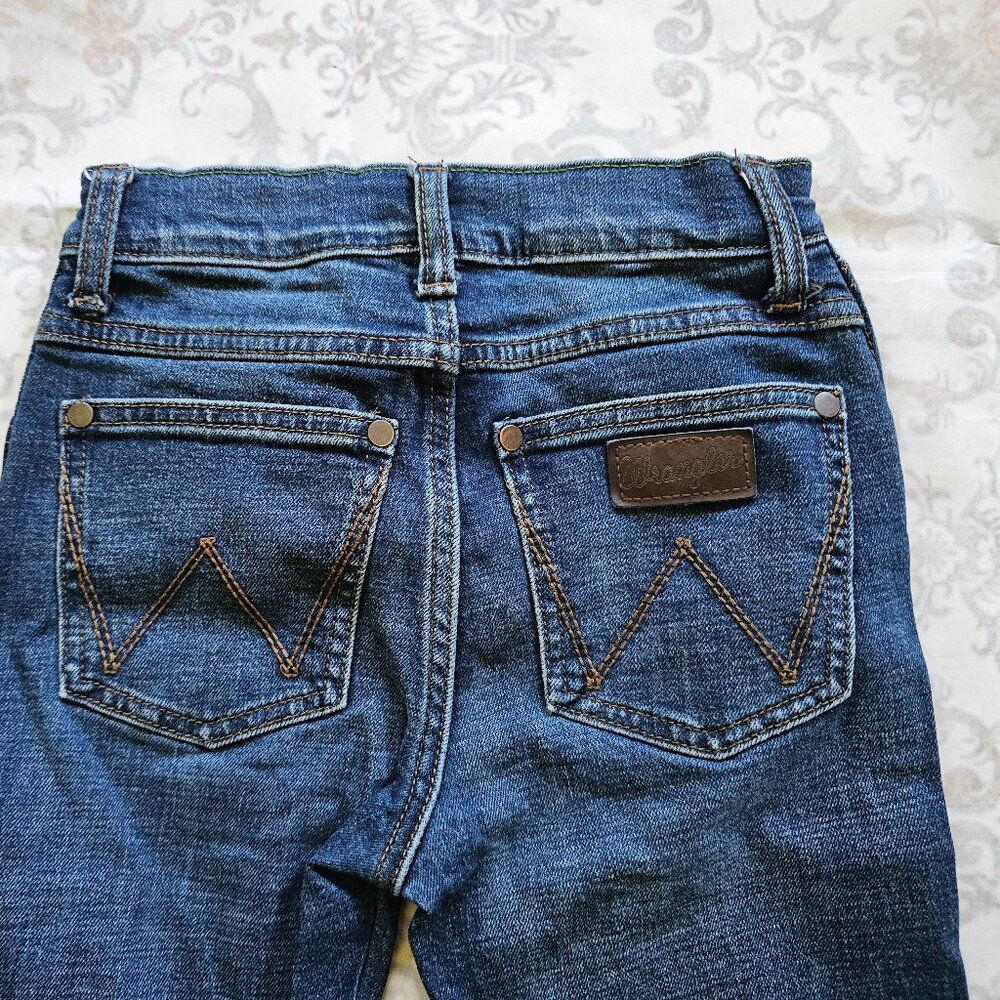 Wrangler 10 Slim Boys Retro Straight Western Jeans Blue Adjust Waist Denim EUC